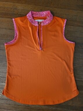 Pebble Beach Orange Sleeveless Golf Top with Pink Trim